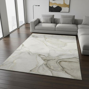 HomeRoots 10' X 14' Beige and Ivory Abstract Area Rug - Soft, Durable, Stain-Resistant with UV Protection for All Spaces 647392
