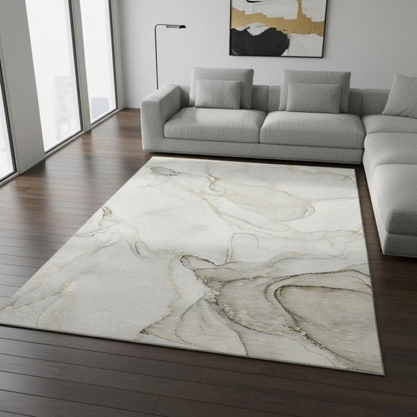 HomeRoots 10' X 14' Beige and Ivory Abstract Area Rug - Soft, Durable, Stain-Resistant with UV Protection for All Spaces 647392