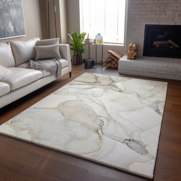 HomeRoots 10' X 14' Beige and Ivory Abstract Area Rug - Soft, Durable, Stain-Resistant with UV Protection for All Spaces 647392