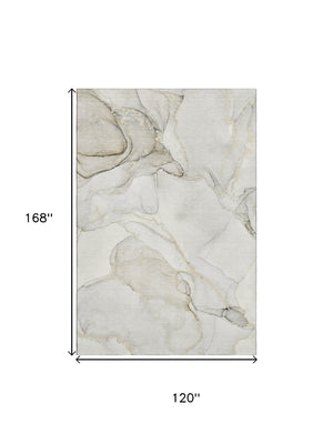 HomeRoots 10' X 14' Beige and Ivory Abstract Area Rug - Soft, Durable, Stain-Resistant with UV Protection for All Spaces 647392