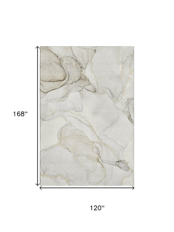 HomeRoots 10' X 14' Beige and Ivory Abstract Area Rug - Soft, Durable, Stain-Resistant with UV Protection for All Spaces 647392