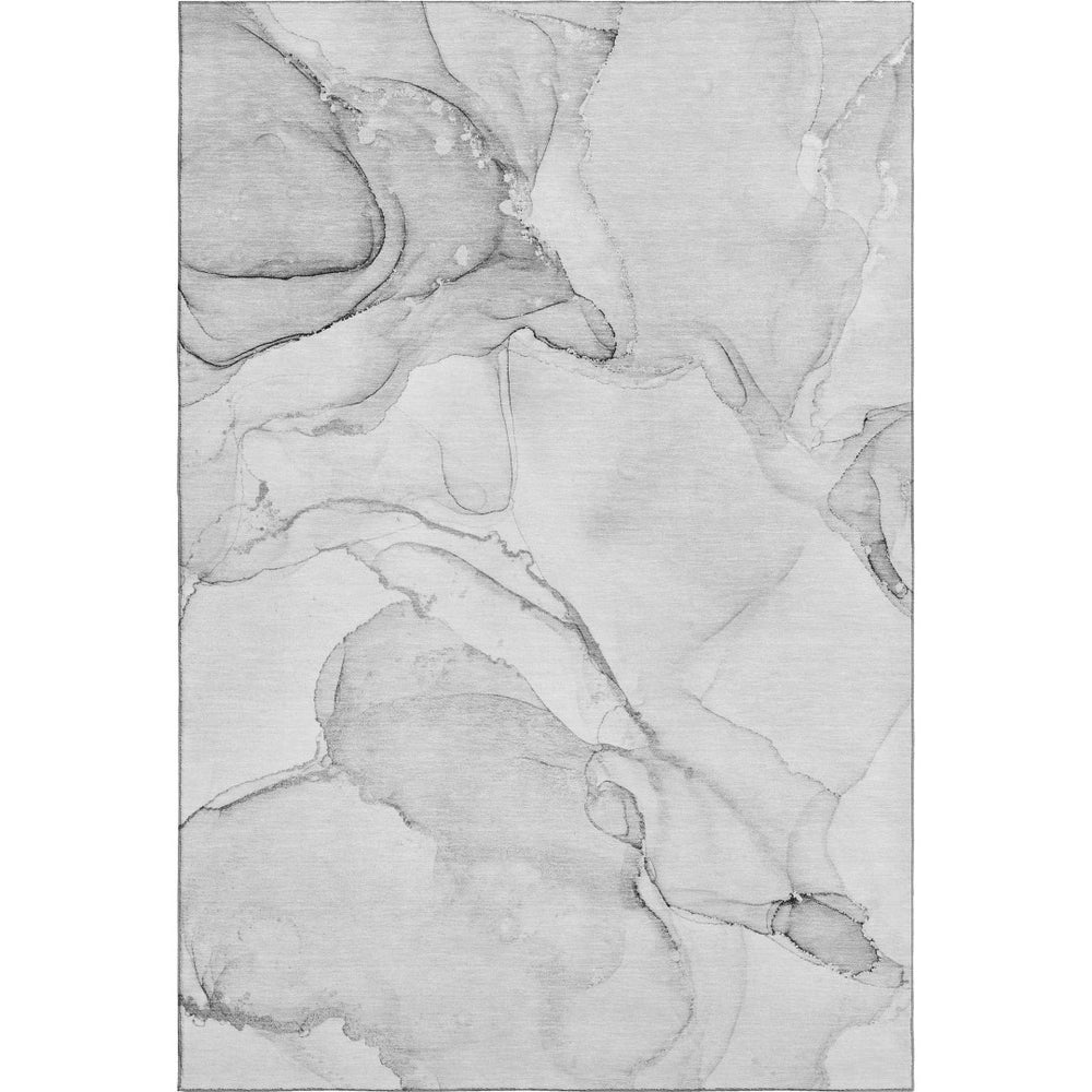 HomeRoots 5' X 8' Silver and Gray Abstract Area Rug – Washable, UV Protected, Durable for Pets & Kids! 647394