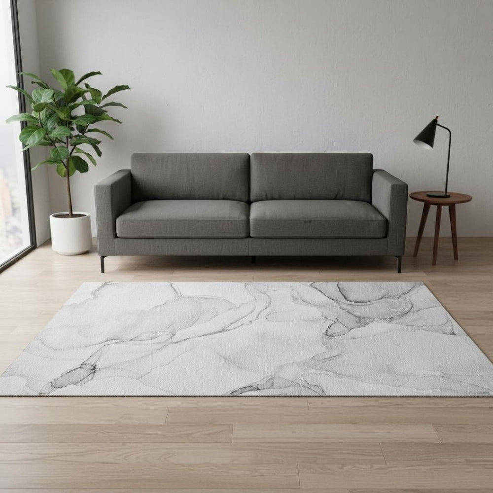 HomeRoots 5' X 8' Silver and Gray Abstract Area Rug – Washable, UV Protected, Durable for Pets & Kids! 647394