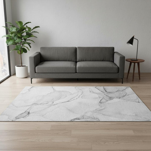 HomeRoots 5' X 8' Silver and Gray Abstract Area Rug – Washable, UV Protected, Durable for Pets & Kids! 647394
