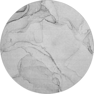 HomeRoots 8' Silver and Gray Abstract Round Rug - Washable, UV-Protected, Stain-Resistant for High-Traffic Areas 647395