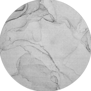 HomeRoots 8' Silver and Gray Abstract Round Rug - Washable, UV-Protected, Stain-Resistant for High-Traffic Areas 647395