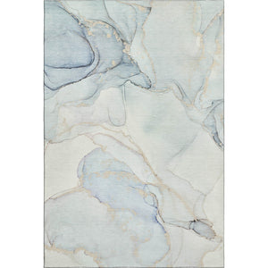 HomeRoots 5' X 8' Sky Blue & Ivory Abstract Washable Area Rug - Stain Resistant, UV Protected & Stylish Design 647400
