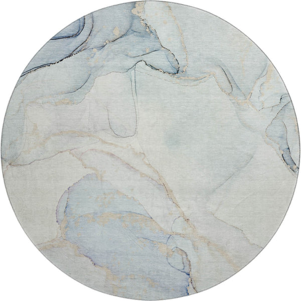 HomeRoots 8' Sky Blue Abstract Round Rug – Washable, UV Protected, Soft & Durable for High-Traffic Spaces 647401