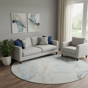 HomeRoots 8' Sky Blue Abstract Round Rug – Washable, UV Protected, Soft & Durable for High-Traffic Spaces 647401