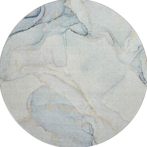 HomeRoots 8' Sky Blue Abstract Round Rug – Washable, UV Protected, Soft & Durable for High-Traffic Spaces 647401