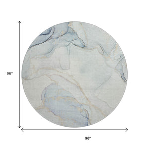 HomeRoots 8' Sky Blue Abstract Round Rug – Washable, UV Protected, Soft & Durable for High-Traffic Spaces 647401