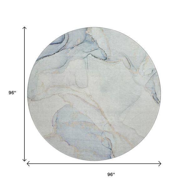 HomeRoots 8' Sky Blue Abstract Round Rug – Washable, UV Protected, Soft & Durable for High-Traffic Spaces 647401