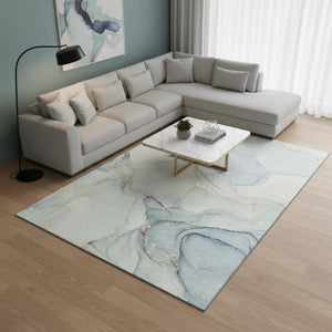 HomeRoots 8' X 10' Sky Blue & Ivory Abstract Washable Rug - UV Protection, Stain Resistant, Perfect for Any Room 647402