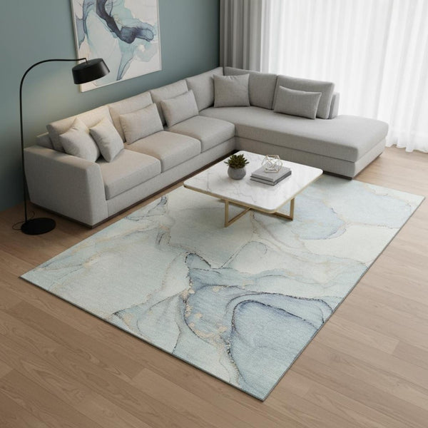 HomeRoots 8' X 10' Sky Blue & Ivory Abstract Washable Rug - UV Protection, Stain Resistant, Perfect for Any Room 647402
