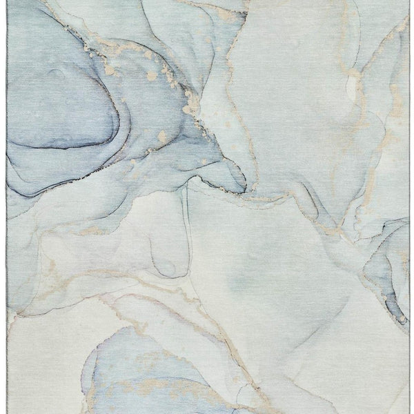 HomeRoots 8' X 10' Sky Blue & Ivory Abstract Washable Rug - UV Protection, Stain Resistant, Perfect for Any Room 647402