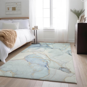 HomeRoots 8' X 10' Sky Blue & Ivory Abstract Washable Rug - UV Protection, Stain Resistant, Perfect for Any Room 647402