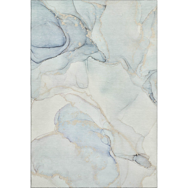 HomeRoots 8' X 10' Sky Blue & Ivory Abstract Washable Rug - UV Protection, Stain Resistant, Perfect for Any Room 647402