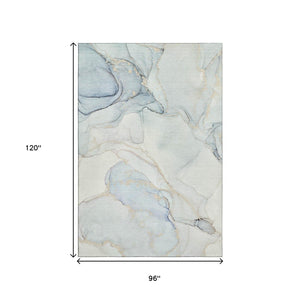 HomeRoots 8' X 10' Sky Blue & Ivory Abstract Washable Rug - UV Protection, Stain Resistant, Perfect for Any Room 647402