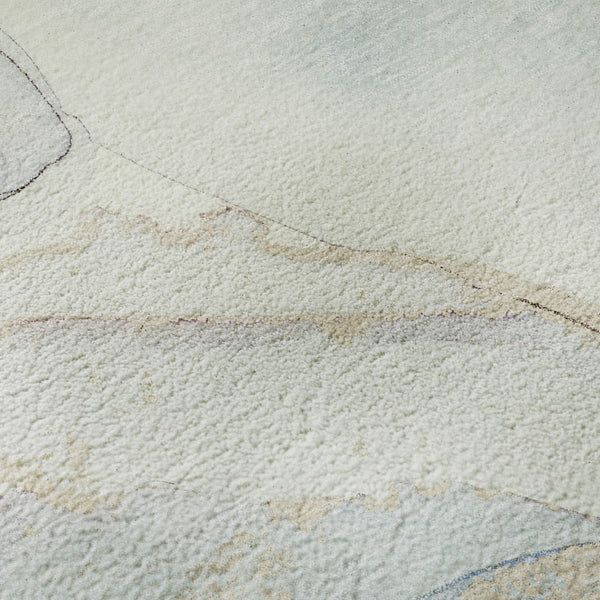 HomeRoots 9' X 12' Sky Blue & Ivory Abstract Washable Area Rug - Durable, Stylish, UV Protected for Modern Spaces 647403