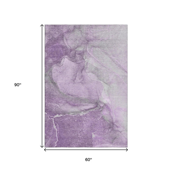 HomeRoots 5' X 8' Lilac and Ivory Abstract Area Rug – Stylish, Washable, UV-Protected for High-Traffic Spaces 647406