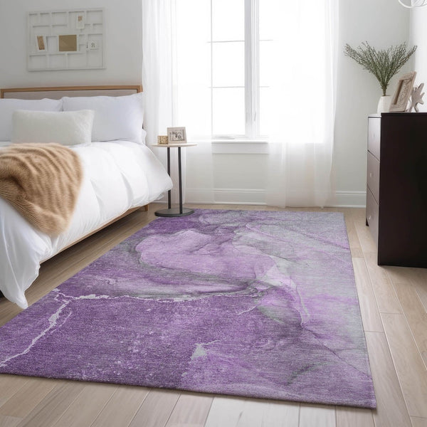 HomeRoots 5' X 8' Lilac and Ivory Abstract Area Rug – Stylish, Washable, UV-Protected for High-Traffic Spaces 647406