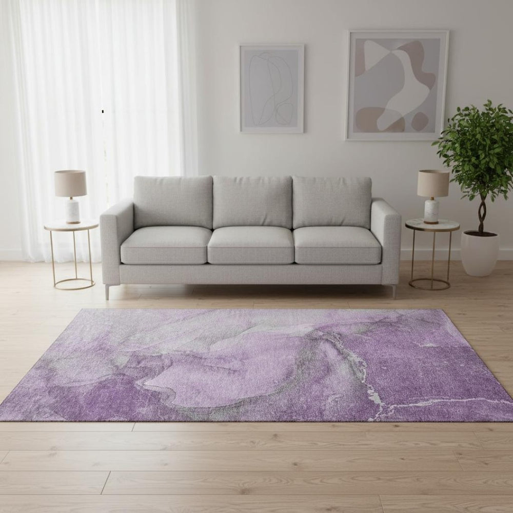HomeRoots 5' X 8' Lilac and Ivory Abstract Area Rug – Stylish, Washable, UV-Protected for High-Traffic Spaces 647406