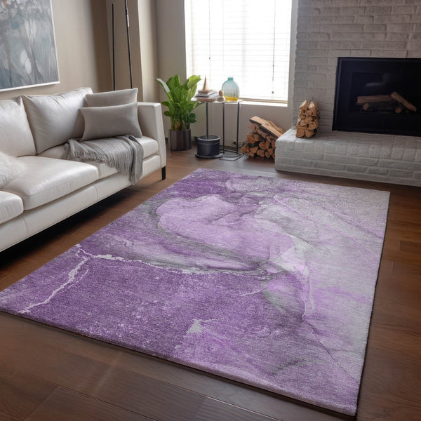 HomeRoots 5' X 8' Lilac and Ivory Abstract Area Rug – Stylish, Washable, UV-Protected for High-Traffic Spaces 647406