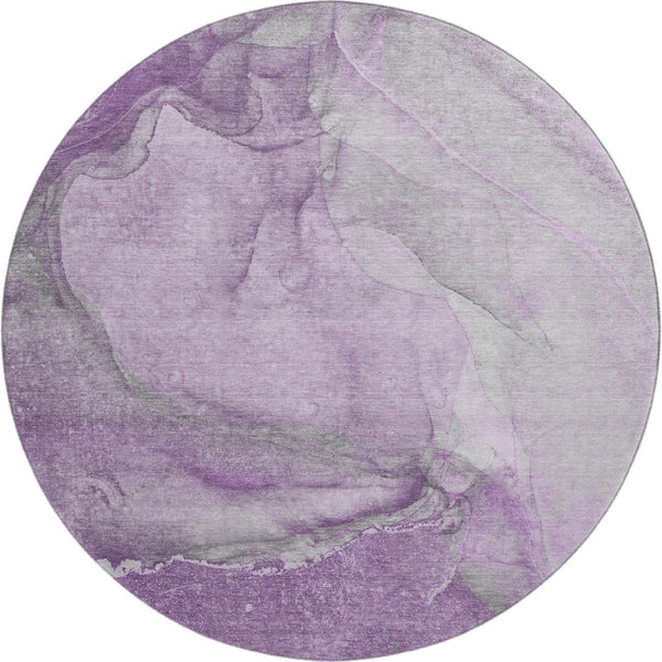 HomeRoots 8' Lilac & Ivory Abstract Washable Round Rug - Durable, UV Protected, Perfect for High-Traffic Spaces! 647407