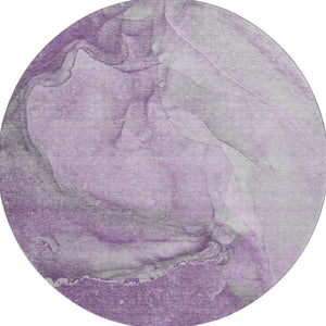 HomeRoots 8' Lilac & Ivory Abstract Washable Round Rug - Durable, UV Protected, Perfect for High-Traffic Spaces! 647407