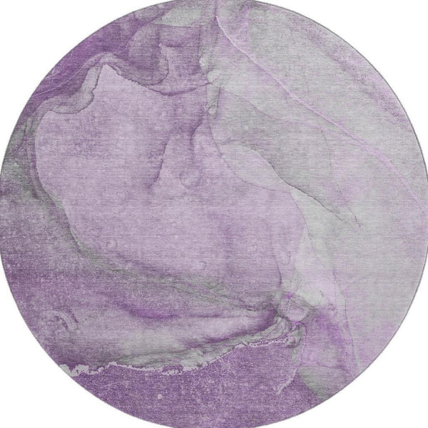 HomeRoots 8' Lilac & Ivory Abstract Washable Round Rug - Durable, UV Protected, Perfect for High-Traffic Spaces! 647407
