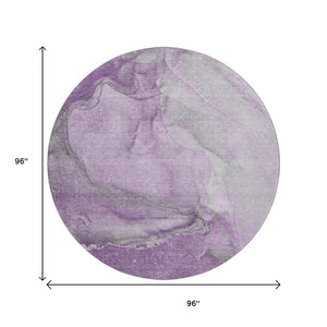 HomeRoots 8' Lilac & Ivory Abstract Washable Round Rug - Durable, UV Protected, Perfect for High-Traffic Spaces! 647407