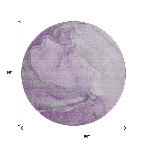 HomeRoots 8' Lilac & Ivory Abstract Washable Round Rug - Durable, UV Protected, Perfect for High-Traffic Spaces! 647407