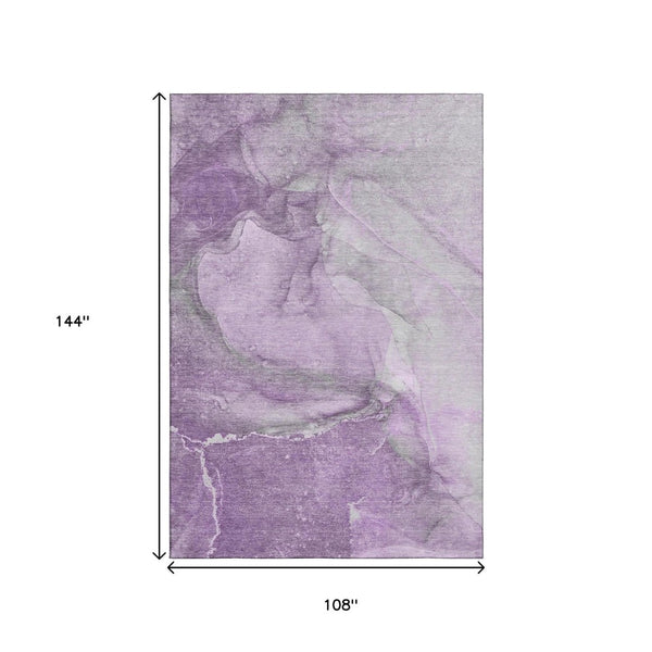 HomeRoots 9' X 12' Lilac and Ivory Abstract Washable Area Rug - Soft, Stylish, UV Protected for Modern Spaces 647409