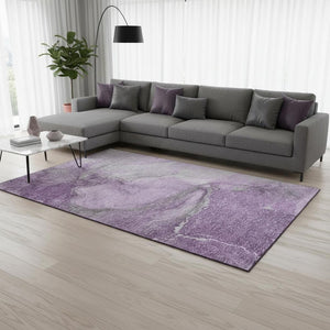 HomeRoots 9' X 12' Lilac and Ivory Abstract Washable Area Rug - Soft, Stylish, UV Protected for Modern Spaces 647409