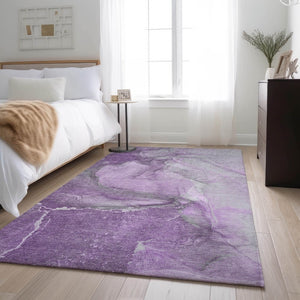 HomeRoots 9' X 12' Lilac and Ivory Abstract Washable Area Rug - Soft, Stylish, UV Protected for Modern Spaces 647409