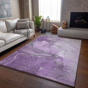 HomeRoots 9' X 12' Lilac and Ivory Abstract Washable Area Rug - Soft, Stylish, UV Protected for Modern Spaces 647409