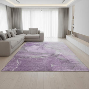 HomeRoots 10' X 14' Lilac and Ivory Abstract Area Rug - Stylish, Washable, UV-Protected for High-Traffic Spaces 647410