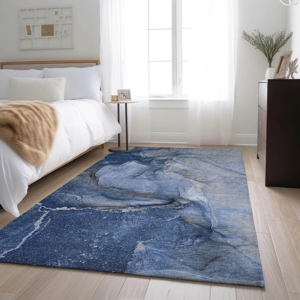 HomeRoots 10' X 14' Navy Blue & Ivory Abstract Area Rug - Durable, Washable, UV-Protected for Busy Homes! 647416