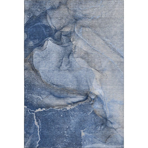 HomeRoots 10' X 14' Navy Blue & Ivory Abstract Area Rug - Durable, Washable, UV-Protected for Busy Homes! 647416