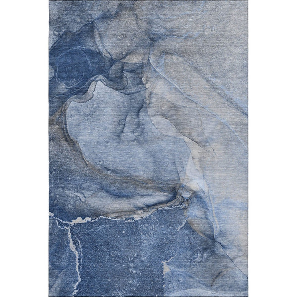 HomeRoots 10' X 14' Navy Blue & Ivory Abstract Area Rug - Durable, Washable, UV-Protected for Busy Homes! 647416