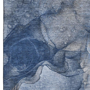 HomeRoots 10' X 14' Navy Blue & Ivory Abstract Area Rug - Durable, Washable, UV-Protected for Busy Homes! 647416