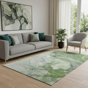 HomeRoots 5' X 8' Olive Green & Ivory Abstract Area Rug - Washable, UV Protected, Durable for Family Living 647418