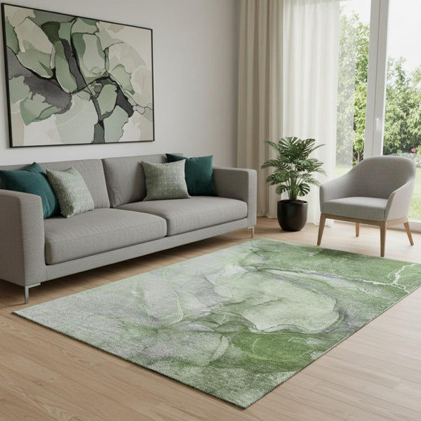 HomeRoots 5' X 8' Olive Green & Ivory Abstract Area Rug - Washable, UV Protected, Durable for Family Living 647418