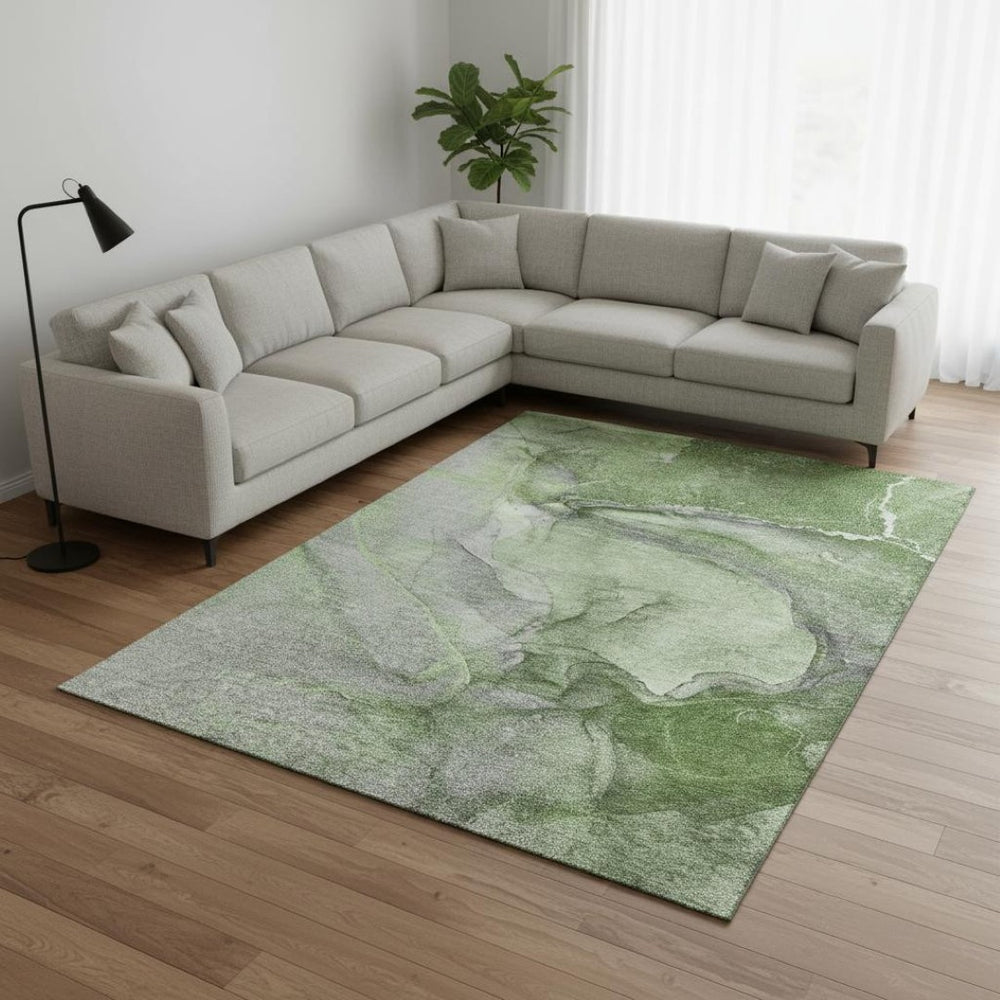 HomeRoots 8' X 10' Olive Green & Ivory Abstract Washable Area Rug - Durable, UV-Protected & Stain-Resistant! 647420