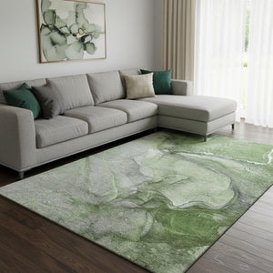 HomeRoots 9' X 12' Olive Green Abstract Area Rug – Washable, UV Protected & Perfect for Family Spaces! 647421