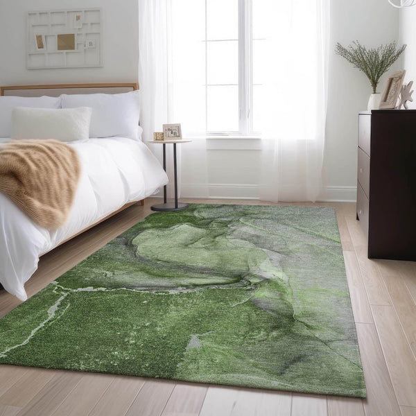 HomeRoots 9' X 12' Olive Green Abstract Area Rug – Washable, UV Protected & Perfect for Family Spaces! 647421