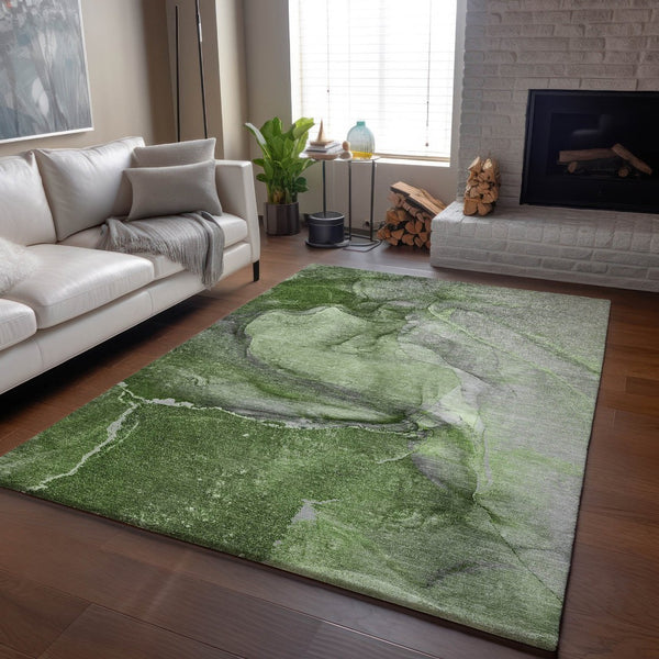 HomeRoots 9' X 12' Olive Green Abstract Area Rug – Washable, UV Protected & Perfect for Family Spaces! 647421