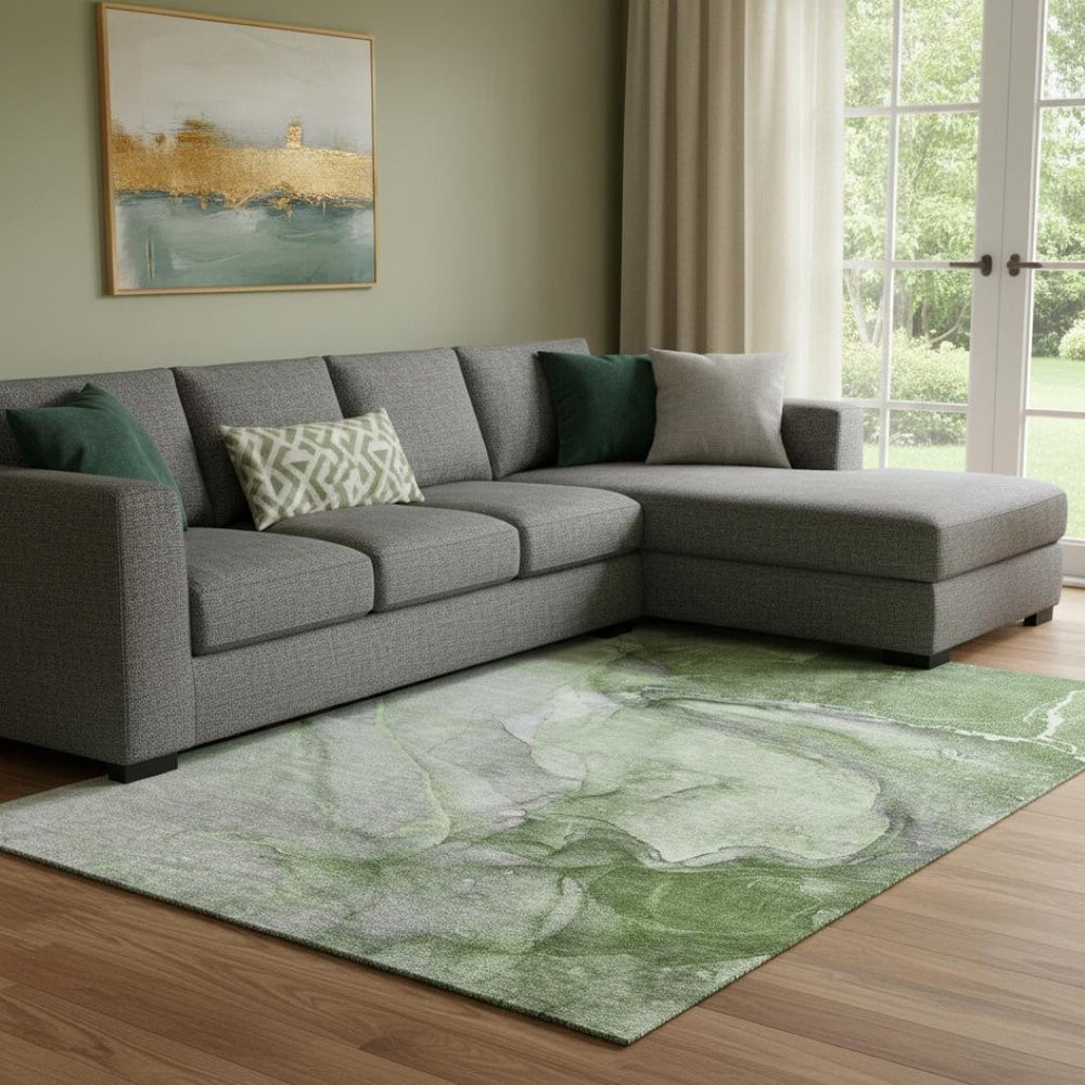 HomeRoots 10' Olive Green & Ivory Abstract Washable Area Rug – Durable, Stylish, Stain Resistant with UV Protection 647422