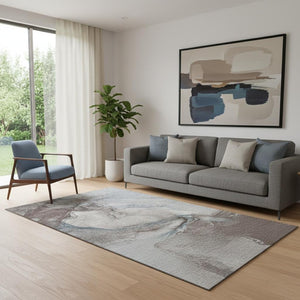 HomeRoots 5' X 8' Abstract Washable Area Rug in Taupe & Ivory - Stylish, Durable, UV Protected for Homes 647424