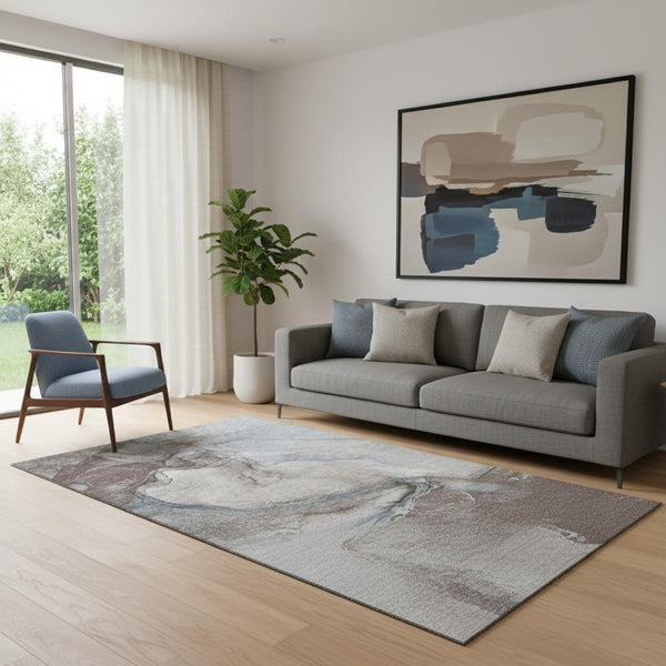 HomeRoots 5' X 8' Abstract Washable Area Rug in Taupe & Ivory - Stylish, Durable, UV Protected for Homes 647424